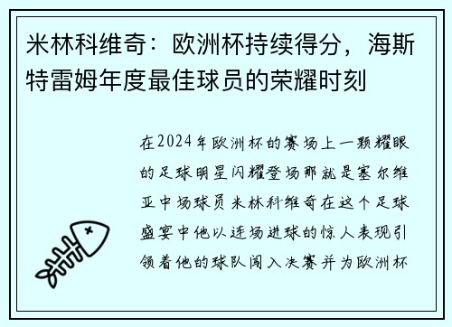 米林科维奇：欧洲杯持续得分，海斯特雷姆年度最佳球员的荣耀时刻